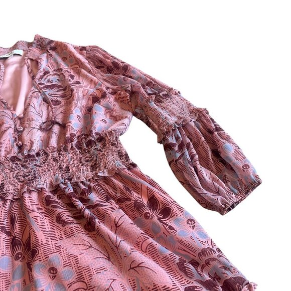 Likely Rowe Floral Rose Print Ruffle Mini Dress Smocked Waist Size 8 Women's - Picture 7 of 14